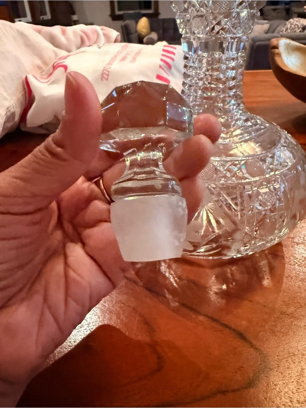 Vintage Cut Crystal Decanter w Faceted Stopper Floral Hobstar Starburst